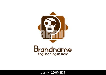 Pirate Skull P Logo, Letter P Designkonzept für Pirate Skull Logo. Modernes, schlichtes, kreatives und minimalistisches Design. Stock Vektor