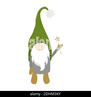Niedliche weihnachten skandinavischen Gnome mit Zauberstab. Vektorgrafik. Stock Vektor