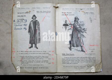 Vereinigtes Königreich /South Shields/ Best of British/ Barbour/Hersteller von Jacken und anderen Lifestyle-Kleidung/Seiten aus dem ersten Barbour Katalog im Jahr 1908. Stockfoto