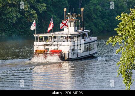 Tuscaloosa Alabama, Warrior River Riverwalk, Bama Belle Paddlewheel Riverboat-Besichtigungstour, Stockfoto