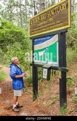 Alabama Dauphin Island Audubon Bird Sanctuary, man Birder Zeichen Informationen, Stockfoto