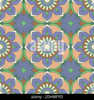 Mandala nahtlose Mustervektor. Eine symmetrische lila Blume Ornament. Ethnische Zugehörigkeit Stock Vektor
