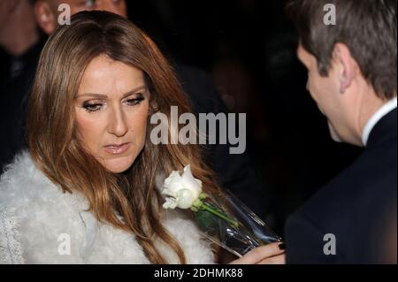 Die französisch-kanadische Sängerin Celine Dion verlässt am 13. November 2013 das Hotel Royal Monceau in Paris, Frankreich. Dion ist in der französischen Hauptstadt, um ihr neuestes Album Loved Me Back To Life zu promoten. Foto von ABACAPRESS.COM Stockfoto