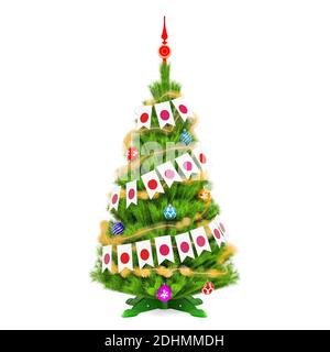 Weihnachtsbaum mit japanischen Weihnachten Wimpelfahnen, 3D-Rendering isoliert auf weißem Hintergrund Stockfoto