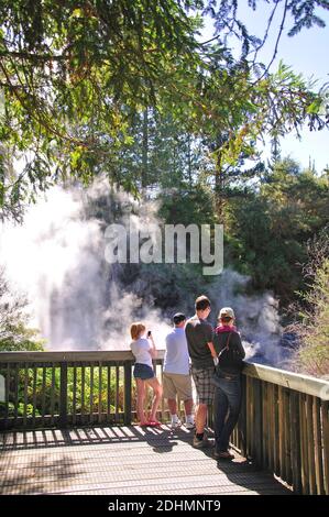 Aussichtsplattform für heiße Schlammpfützen, Waiotapu, in der Nähe von Rotorua, Bucht von viel Region, Nordinsel, Neuseeland Stockfoto