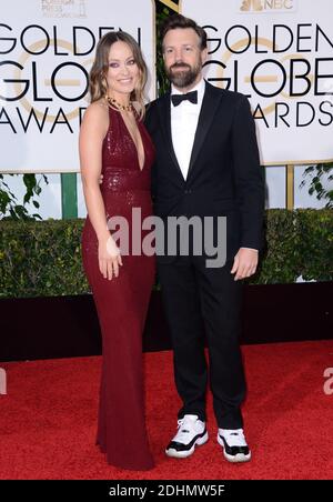 Die Schauspieler Olivia Wilde (L) und Jason Sudeikis nahmen an den 73. Jährlichen Golden Globe Awards Teil, die am 10. Januar 2016 im Beverly Hilton Hotel in Los Angeles, CA, USA, verliehen wurden. Foto von Lionel Hahn/ABACAPRESS.COM Stockfoto