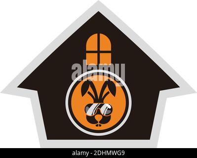 Lustige Kaninchen Haus Symbol Wohnung Logo Vektor Design-Konzept Stock Vektor