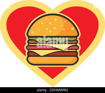 Liebe große Burger Symbol flach Logo Vektor Design-Konzept Stock Vektor