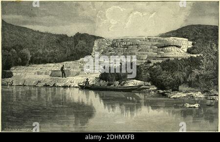 Gravur der Pink Terrace, jetzt verschwunden, bei Rotomahana auf der Nordinsel Neuseelands Stockfoto