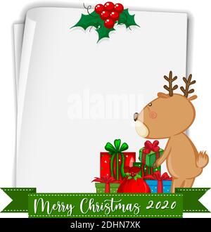 Blankopapier mit Merry Christmas 2020 Schriftlogo und Rentier Abbildung Stock Vektor