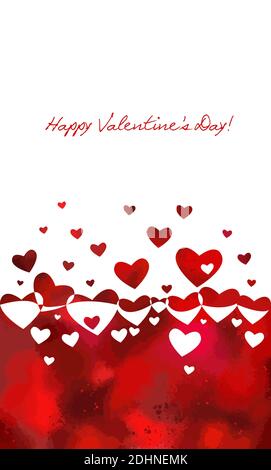 Der Hintergrund ist rot mit Herzen. Alles Liebe zum Valentinstag. Gemischte Medien. Vektorgrafik Stock Vektor