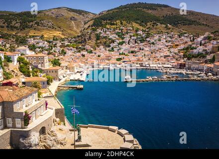 Luftaufnahme der Insel Hydra, Griechenland Stockfoto