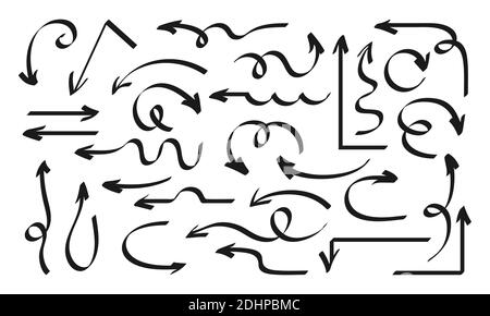 Pfeil handgezeichnetes schwarzes Set. Formen Marker Design Elemente Kollektion Symbol. Bunte Pfeile, Zeiger, Pfeilspitzen und Markierungen. Vektordarstellung für Business Objects Stock Vektor
