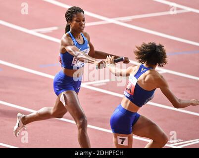 Sydney McLaughlin, Phyllis Francis (USA). 4 x 400 Meter Relais Goldmedaille. IAAF Leichtathletik-Weltmeisterschaften, Doha 2019 Stockfoto