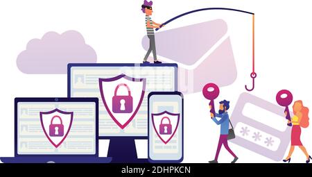 Phishing-Konzept - Hacker stehlen Passwort von Benutzern Stock Vektor