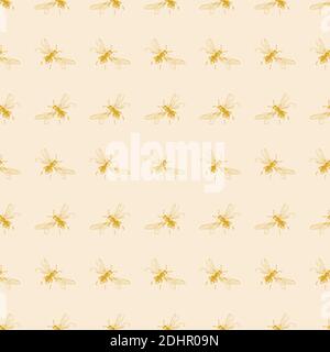 Einfaches nahtloses Muster von Freihand-Skizze von fliegenden Bienen, gezeichnet und digitalisiert, in zwei Farben. Vektor-Illustration für Mode, Verpackungsdesign, Tapete, Textil, Stoff, Geschenkpapier. Stock Vektor