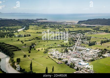 Luftaufnahme von Golden Bay, Nelson, Tasman, Neuseeland, Samstag, 21. November 2020. Stockfoto