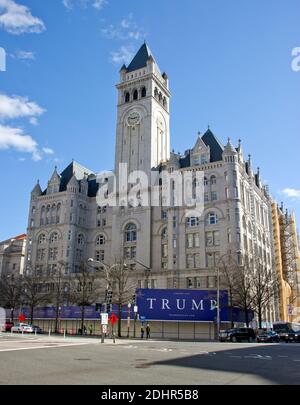 File photo : das Trump International Hotel wird am 6. März 2016 in Washington, DC gebaut. Es befindet sich in 1100 Pennsylvania Avenue, NW in einem 1899 Vintage-Gebäude bekannt als der Old Post Office Pavilion, der später offiziell umbenannt wurde Nancy Hanks Center. Nach Abschluss der Renovierungsarbeiten und der Umbau zu einem Luxushotel mit 260 Zimmern werden 200 Millionen Dollar kosten. Kredit: Ron Sachs / CNP/ABACAPRESS.COM Stockfoto