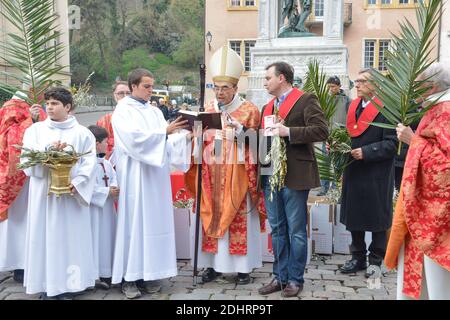 Le Cardinal Philippe Barbarin préside la célébration du Dimanche des Rameaux à la Cathédrale St-Jean le 20 mars 2016, à Lyon, Frankreich. Foto Julien Reynaud/APS-Medias/ABACAPRESS.COM Stockfoto