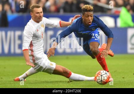 Frankreichs Kingsley Coman während des Freundschaftsspiel International Soccer, Frankreich gegen Russland im Stade de France in Saint-Denis, Vorort von Paris, Frankreich am 29. März 2016. Frankreich gewann 4:2. Foto von Christian Liewig/ABACAPRESS.COM Stockfoto