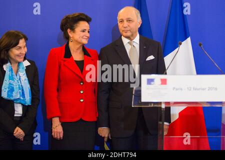 ANNICK GIRARDIN, SECRETAIRE D'ETET AU DEVELOPPEMENT ET A LA FRANCOPHONIE, MARIE CLAIRE FABIUS, LAURENT FABIUS, ANCIEN MINISTRE DES AFFAIRES ETRANGERES - PASSATION DE POUVOIR AU QUAI D'ORSAY, MINISTERE DES AFFAIRES ETRANGERES FOTO VON NASSER BERZANE/ABACAPRESS.COM Stockfoto