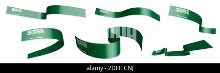 Set von Urlaubsbändern. Flagge des Königreichs Saudi-Arabien winkt im Wind. Trennung in untere und obere Schichten. Designelement. Vektor auf weißem BA Stock Vektor