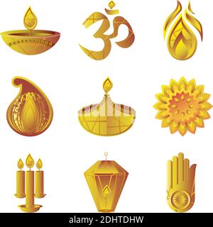Happy diwali Festival, Licht Lampen Feier traditionelle Ikonen setzen Vektor-Illustration Stock Vektor