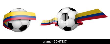 Bälle für Fußball, klassischer Fußball in Bändern mit den Farben der Columbia-Flagge. Design-Element für Fußballwettbewerbe. Kolumbianische Nationalmannschaft. Isol Stock Vektor