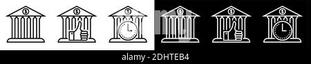Symbole für Geschäftsbanken eingestellt. Zeitersparnis, Speicherzuverlässigkeit, gute Wahl. Vektor auf weißem Hintergrund Stock Vektor