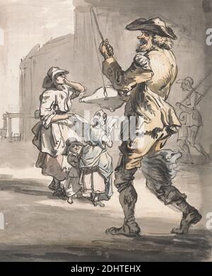 London Cries: Fun upon Fun, Paul Sandby RA, 1731–1809, British, 1759, Aquarell, Feder und schwarze Tinte und Graphit auf Medium, creme, leicht texturiertes Papier, Blatt: 7 1/8 x 5 7/8 Zoll (18.1 x 14.9 cm), Kinder, Schreie, Genresubjekt, Leiter, Mann, Frau, England, Europa, London, Vereinigtes Königreich Stockfoto