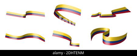 Set von Urlaub Bänder. Flagge von Kolumbien winkt im Wind. Trennung in untere und obere Schichten. Designelement. Vektor auf weißem Hintergrund Stock Vektor