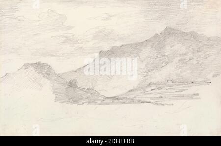 Hill Sketch, Sir George Howland Beaumont Seventh Baronet, 1753–1827, britisch, undatiert, Graphit auf Medium, schräg strukturiert, cremefarbenes Papier, Blatt: 4 3/8 × 7 1/8 Zoll (11.1 × 18.1 cm), Wolken, Hügel, Landschaft Stockfoto