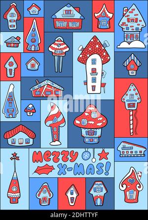 Weihnachtshaus Adventskalender, vertikal A4-Format für 25 Tage. Skandinavischer Adventskalender für Kinder. Vertikaler Kalender mit Neujahrsdekor. Ich Stock Vektor