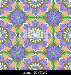 Mandala nahtlose Mustervektor. Eine symmetrische lila Blume Ornament. Ethnische Zugehörigkeit Stock Vektor