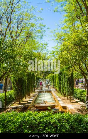 Unbekannte Menschen in Palma jardines Brunnen. Almudaina Palace Gärten Palma de Mallorca, Balearen Spanien Stockfoto