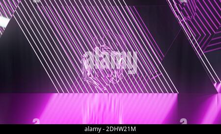 Leuchtende Neonlinien und eine Glaskugel in der Mitte Stockfoto