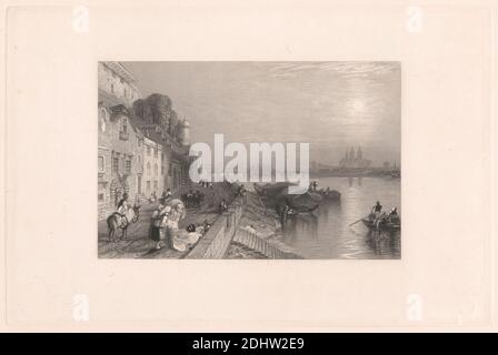 Tivoli (Vignette), Druck von John Pye, 1782–1874, britisch, nach Joseph Mallord William Turner, 1775–1851, britisch, 1830, Radierung und Strichgravur, Kupferstichproof auf mittelschwerem, leicht strukturiertem, cremefarbenen Gewobelpapier Stockfoto