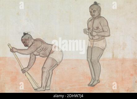 Zwei Jeyties Training, Gangaram Chintaman Tambat, aktiv 1790er, Anglo-Indian, undated, Aquarell und Graphit auf Medium, leicht strukturiert, cremefarbenes Papier, Blatt: 6 × 9 inches (15.2 × 22.9 cm Stockfoto