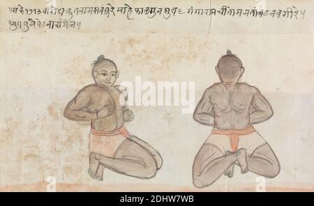 Zwei Jeyties, Gangaram Chintaman Tambat, aktiv 1790s, Anglo-Indian, 1792, Aquarell und Graphit auf Medium, leicht strukturiert, cremefarbenes Papier, Blatt: 5 5/8 × 8 15/16 Zoll (14.3 × 22.7 cm Stockfoto