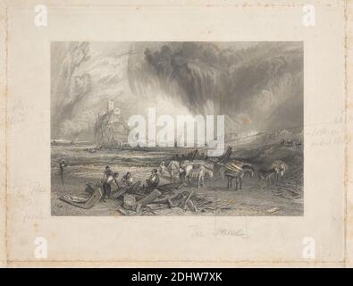 Mount St. Michael, Cornwall, S. Fisher, aktiv 1831–1844, nach Joseph Mallord William Turner, 1775–1851, britisch, 1827-1838, Strichgravur, Kupferstichproof (berührt Stockfoto