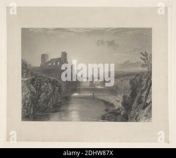 Barnard Castle, Durham, Robert Wallis, 1794–1878, britisch, nach Joseph Mallord William Turner, 1775–1851, britisch, 1827–1838, Radierung und Gravur, mit Auskratzen und mit Graphit (Kupferstichproof Stockfoto