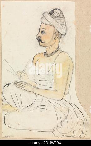 Mann schreiben, zugeschrieben Gangaram Chintaman Tambat, aktiv 1790er, anglo-indische, undatiert, Aquarell und Graphit mit Stift und schwarzer Tinte auf Medium, leicht strukturiert, cremefarbenen Papier gelegt, Blatt: 8 × 5 3/8 Zoll (20.3 × 13.7 cm Stockfoto