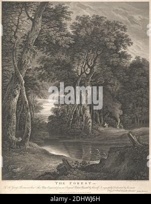 The Forest, John Browne Walworth, aktiv 1800, nach Sir George Howland Beaumont Seventh Baronet, 1753–1827, British, 1800, Wald, Landschaft, Fluss, Rauch, Bäume Stockfoto