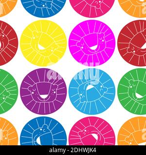 Scandinavian lion and colorful bright circles seamless pattern. Vector illustration doodle style Stock Vektor