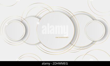 Abstrakter Kreis papercut Schicht weißen Hintergrund mit Gold Linie Effekt Stock Vektor
