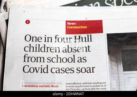 "Eines von vier Hull-Kindern als Covid aus der Schule abwesend Die Fälle sind am 17. November 2020 in der Zeitung der Schulkinder zu lesen Stockfoto