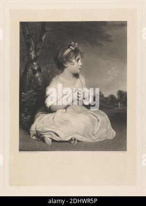 Age of Innocence, Druck von Charles Turner, 1774–1857, britisch, nach Sir Joshua Reynolds RA, 1723–1792, britisch, 1836, Mezzotint (erster Zustand) auf dickem, leicht strukturiertem, cremefarbenem, gewobeltem Papier mit cremefarbenem Chine-Collé, Blatt: 20 13/16 × 40.6 cm (× 16 52.9 Zoll), Platte: 13 7/8 × 10 1/4 Zoll (35.2 × 26 cm), Chine collé: 13 × 9 5/16 Zoll (33 × 23.7 cm) und Bild: 9 9/16 × 7 7/8 Zoll (24.3 × 20 cm) Stockfoto