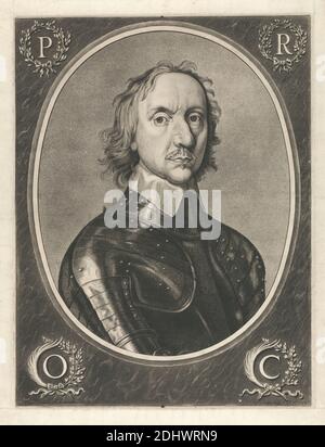 Oliver Cromwell, P.R.O.C., Druck von Jan van de Velde IV, ca. 1620–1686, niederländisch, nach Robert Walker, britisch, 1599–1658, britisch, ca. 1655, Strichgravur, Stipple Gravur, und Aquatinta auf Medium, mäßig strukturiert, cremefarbenen Papier gelegt, Blatt: 17 5/8 × 13 1/2 Zoll (44.8 × 34.3 cm), Platte: 16 1/8 × 12 1/4 Zoll (41 × 31.1 cm), und Bild: 13 5/16 × 10 3/8 Zoll (33.8 × 26.4 cm), Rüstung, Militäruniformen, Porträt Stockfoto