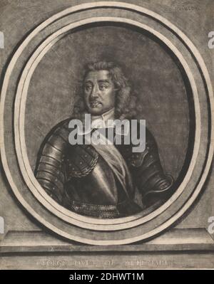 George Monck, Duke of Albemarle, Druck gemacht von William Sherwin, 1645–1711, britisch, undatiert, Mezzotint auf Medium, leicht strukturiert, creme, Papier gelegt, Blatt: 15 1/2 × 12 3/8 Zoll (39.4 × 31.4 cm Stockfoto