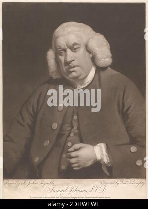 Samuel Johnson, L. L. D., Druck gemacht von William Doughty, 1757–1782, British, after Sir Joshua Reynolds RA, 1723–1792, British, Published by William Doughty, 1757–1782, British, 1779, Mezzotint auf Medium, mäßig strukturiert, cremefarbenes Papier, Blatt: 18 1/8 x 13 11/16 cm (34.7 x 46.1 Zoll), Platte: 17 13/16 x 13 1/16 Zoll (45.3 x 33.1 cm) und Bild: 15 15/16 x 13 1/16 Zoll (40.5 x 33.1 cm), Mantel, Kostüm, Mann, Porträt, Weste, Perücke Stockfoto